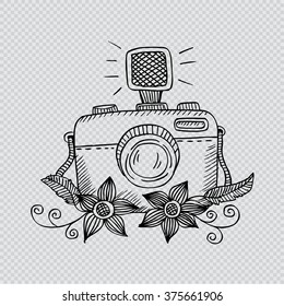 Hand drawn photo camera with flowers