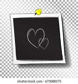 Hand drawn photo frames isolated on transparent background. Doodle picture template with hearts