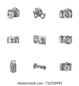 Hand Drawn Photo Sketches Set. Collection Of Photographic, Vintage, Camera And Other Sketch Elements.