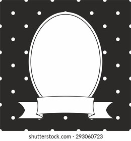 Hand drawn photo vector frame and white polka dots on black background