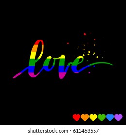 Hand drawn phrase Forever love on rainbow heart. LGBT community symbol. Vector illustration.