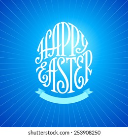 Hand drawn phrase Happy Easter inscribed in a egg shape. Eps8. RGB. Organized by layers. Gradients used
