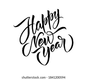 Hand drawn phrase Happy New Year for  for your web design and print, banner template, social networks cover. Graphic design typography element.