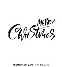Hand drawn phrase Merry Christmas. Modern dry brush lettering design. Vector typography vector illustration.