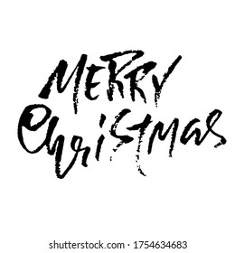 Hand drawn phrase Merry Christmas. Modern dry brush lettering design. Vector typography vector illustration.