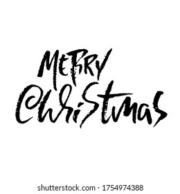 Hand drawn phrase Merry Christmas. Modern dry brush lettering design. Vector typography vector illustration.