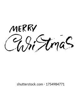 Hand drawn phrase Merry Christmas. Modern dry brush lettering design. Vector typography vector illustration.