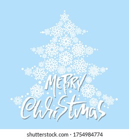 Hand drawn phrase Merry Christmas and Happy New Year. Modern dry brush lettering design. Vector typography vector illustration with snowflakes.