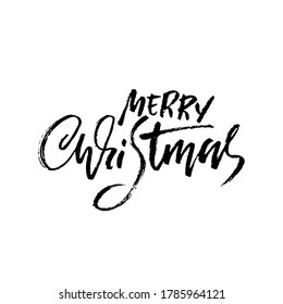 Hand drawn phrase Merry Christmas. Grunge lettering design. Vector typography vector illustration.