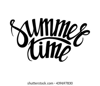 Hand drawn phrase Summer time isolated on the white background. Hand lettering calligraphy greeting card or invitation for summer party template and other seasonal Summer holiday. Vector texture.