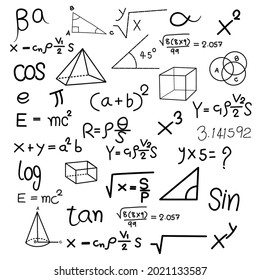 Hand drawn physic formulas Science knowledge education. Chem formula and physics , math formula and physics vector, white background, hand drawn line math formula and physics formula - Shutterstock ID 2021133587