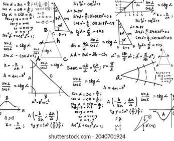 Hand drawn physic formulas Science knowledge education. Chem formula and physics , math formula and physics vector, white background, hand drawn line math formula and physics formula