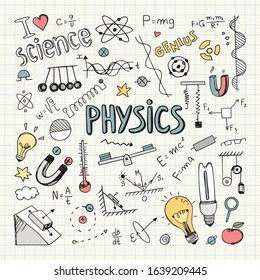 Hand Drawn Physics doodles. Vector Illustration
