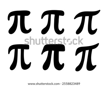 Hand drawn PI symbol set, annual celebration of the mathematical constant pi. Pi Day on March 14. International Day of Mathematics. Mathematics and arithmetic, handdrawn Pi sign set.