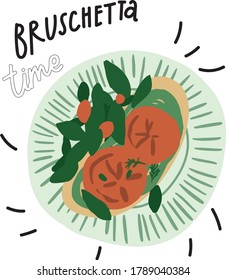 Hand drawn pic bruschetta with tomatoes and pesto.