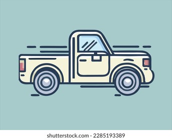 Hand Drawn pick up car Vector Illustration. Pick up car transportation sketch art illustration on blue Background.