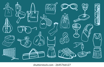 Hand Drawn of Pickleball Equipment Illustration