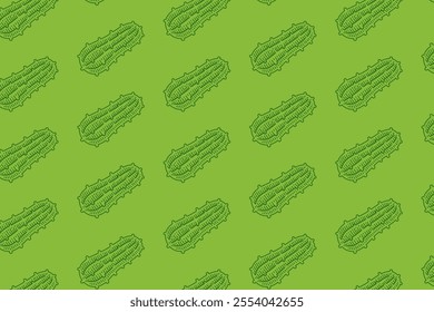 hand drawn pickled cucumber seamless pattern on green background. pickles line art vector seamless pattern background. doodle green pickles vegetable pattern. seamless pattern of pickles background