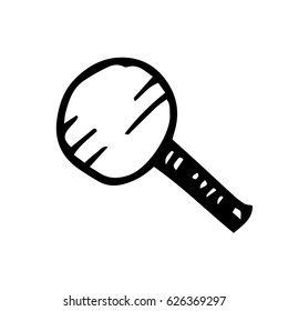 Hand drawn pictograph of magnifier. Sketch, vector illustration.