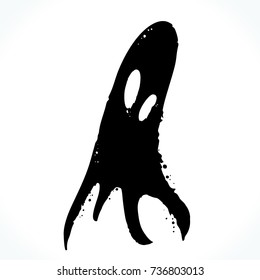 Hand drawn picture of ghost silhouette isolated on white background. Template for Halloween design. Vector illustration. 