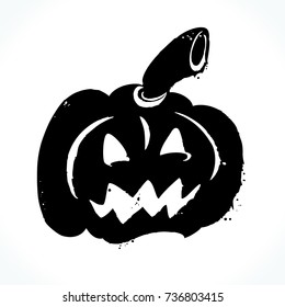 Hand drawn picture of jack-o-lantern pumpkin silhouette isolated on white background. Template for Halloween design. Vector illustration. 