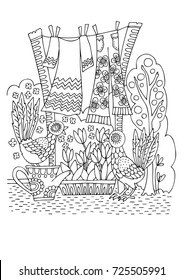 Hand drawn picture. Sketch for anti-stress adult coloring book in zen-tangle style. Vector illustration  for coloring page.
