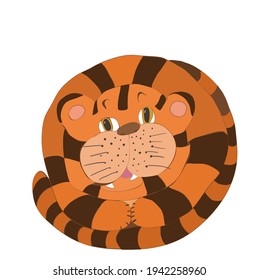 hand drawn picture of a tiger in a circle curled up into a ball