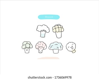 Hand drawn pictures. Cartoon Broccoli illustrations. Black and white pattern vegetables  elements. perfect for invitations, greeting cards, prints, posters.