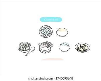 Hand drawn pictures. Cartoon Chinese food illustrations. Black and white pattern food elements. perfect for invitations, greeting cards, prints, posters.