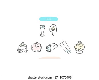 Hand drawn pictures. Cartoon food  illustrations. Black and white pattern food elements. perfect for invitations, greeting cards, prints, posters.