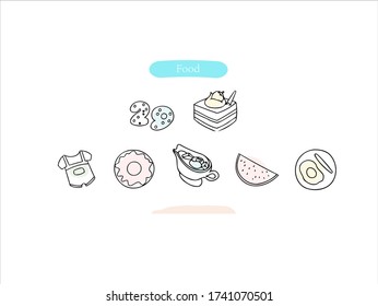 Hand drawn pictures. Cartoon food  illustrations. Black and white pattern food elements. perfect for invitations, greeting cards, prints, posters.