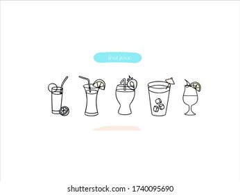 Hand drawn pictures. Cartoon fruit juice illustrations. Black and white pattern drink elements. perfect for invitations, greeting cards, prints, posters.