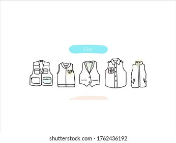 Hand drawn pictures. Cartoon Vest illustrations. Black and white pattern clothes elements. perfect for invitations, greeting cards, prints, posters.