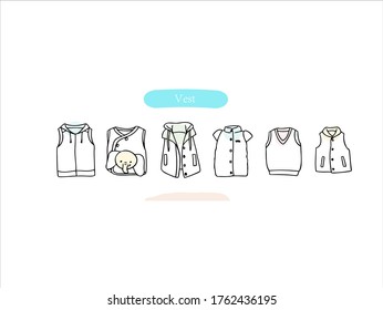 Hand drawn pictures. Cartoon Vest illustrations. Black and white pattern clothes elements. perfect for invitations, greeting cards, prints, posters.