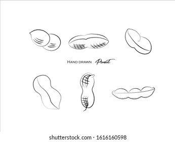 Hand drawn pictures. Fruits and vegetables peanut illustrations. Black and white pattern healthy food elements perfect for invitations, greeting cards, prints, posters.