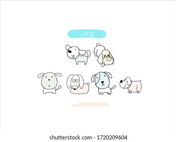Hand drawn pictures.Dog illustrations. Black and white pattern character elements. perfect for invitations, greeting cards, prints, posters.