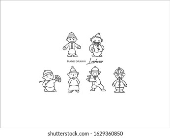 Hand drawn pictures.Old man illustrations. Black and white pattern character elements  perfect for invitations, greeting cards, prints, posters.