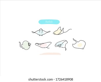 Hand drawn pictures.Batfish illustrations. Black and white pattern animal elements. perfect for invitations, greeting cards, prints, posters.