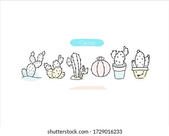 Hand drawn pictures.Cactus illustrations. Black and white pattern plant elements. perfect for invitations, greeting cards, prints, posters.