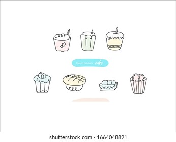 Hand drawn pictures.Cake illustrations. Black and white pattern food elements. perfect for invitations, greeting cards, prints, posters.
