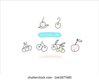 Hand drawn pictures.Cherry illustrations. Black and white pattern fruit elements. perfect for invitations, greeting cards, prints, posters.