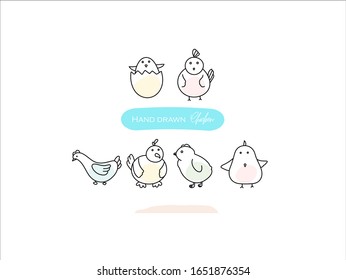 Hand drawn pictures.Chicken illustrations. Black and white pattern animal elements. perfect for invitations, greeting cards, prints, posters.