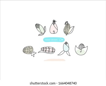 Hand drawn pictures.Corn illustrations. Black and white pattern food elements. perfect for invitations, greeting cards, prints, posters.