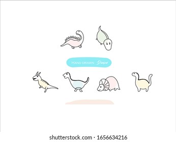 Hand drawn pictures.Dinosaur illustrations. Black and white pattern animal elements. perfect for invitations, greeting cards, prints, posters.