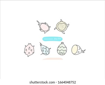 Imágenes dibujadas a mano. Ilustraciones de frutas de dragón. Elementos frutales de patrón blanco y negro. perfecto para invitaciones, tarjetas de felicitación, impresiones, carteles.