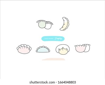 Hand drawn pictures.Dumplings illustrations. Black and white pattern food elements. perfect for invitations, greeting cards, prints, posters.