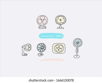 Hand drawn pictures.Electric fan illustrations. Black and white pattern appliances elements. perfect for invitations, greeting cards, prints, posters.