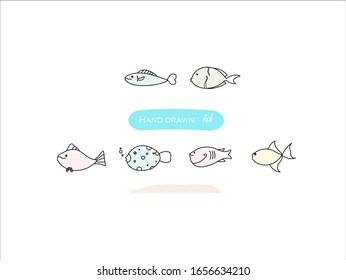 Hand drawn pictures.Fish illustrations. Black and white pattern animal elements. perfect for invitations, greeting cards, prints, posters.