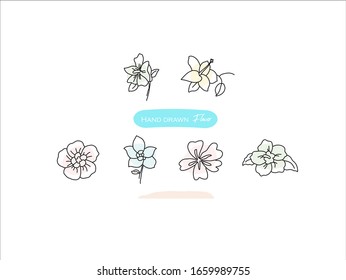 Hand drawn pictures.Flower illustrations. Black and white pattern flower elements. perfect for invitations, greeting cards, prints, posters.