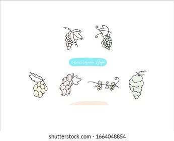 Imágenes dibujadas a mano. Ilustraciones de uva. Elementos frutales de patrón blanco y negro. perfecto para invitaciones, tarjetas de felicitación, impresiones, carteles.